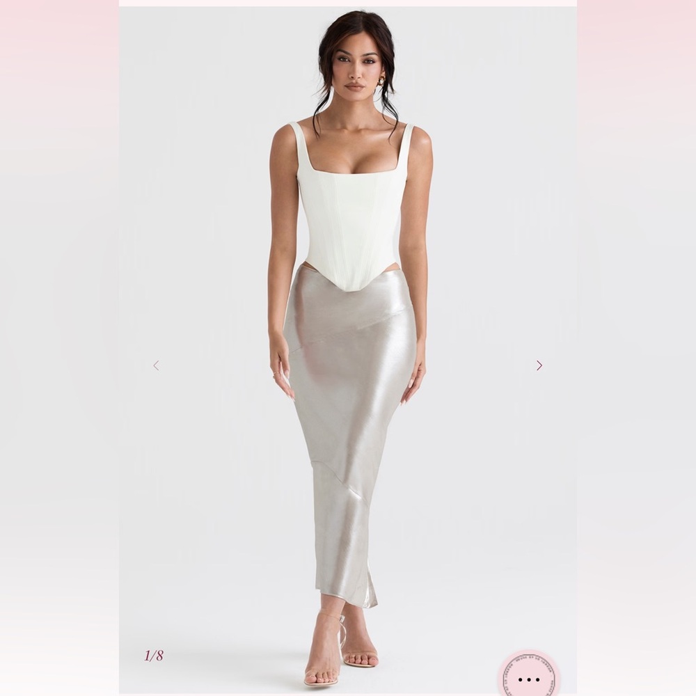 House of cb COLETTE Shimmer Champagne Midi Skirt